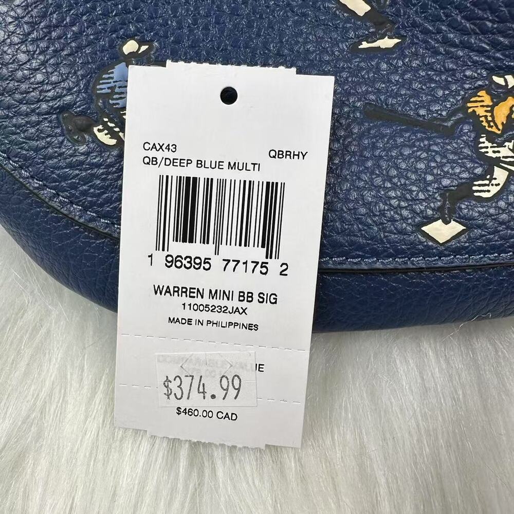 Coach Warren Mini Belt Bag With Baseball Print In Leather/Deep blue CAX43 NWT - Picture 3 of 8